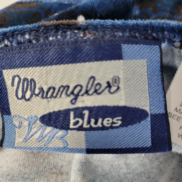 Womens Wrangler Blues Pullover velour long sleeve t shirt Geometric print Size M - Picture 6 of 8